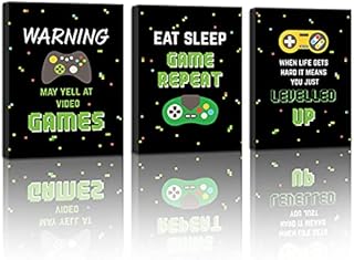 HPNIUB Video Game Art Prints, Funny Quotes Painting, Set of 3 Pieces (11.8x15.6inch) Canvas Gamer Gaming Inspirational Poster with Framed Ready to Hang for Boys Bedroom Game Room Playroom Decor