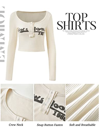 Image of Womens Lace Long Sleeve Top Paneled Henley Shirts Y2k 2000s Fitted Going Out Tops Blouse