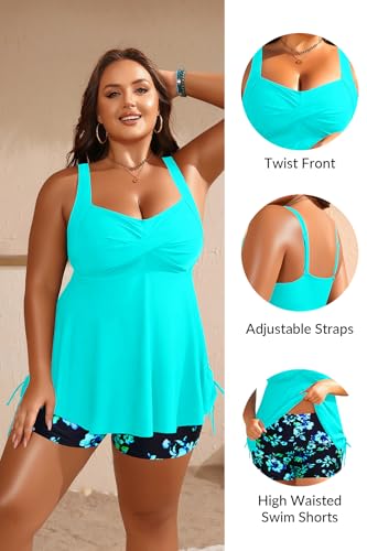 Image of Aqua Eve Women Plus Size Tankini Swimsuit Two Piece Flowy Swimdress Bathing Suits with Shorts