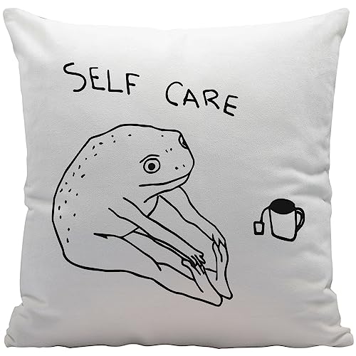 Mental Health Funny Self Care Frog Doing Yoga With Tea Throw Pill...