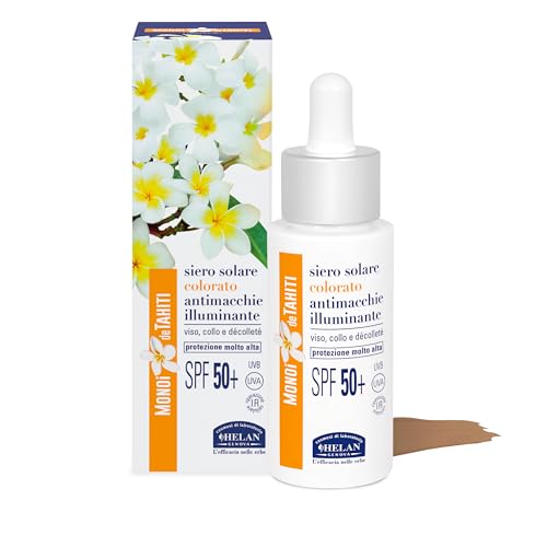 Helan Monoï de Tahiti kolorowe nawilżające serum do twarzy z witaminą C i E, ochrona przed słońcem do pielęgnacji skóry 50+ twarzy kolagen chroniący przed niebieskim światłem, rozświetlacz do twarzy,