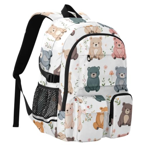 Mochila de computadora grande de 17.5" con dibujo de oso y refuerzo lumbar escolar 2