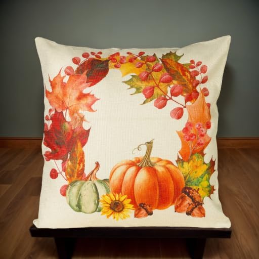 Miniatura 5 de Fundas de almohada decorativas de otoño de 18 x 18 pulgadas, calabazas, hojas de arce, casa de campo, lino otoñal, fundas de almohada para el hogar,