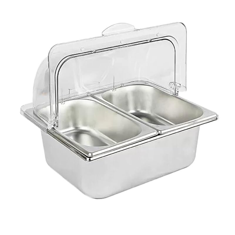Dispensador de condimentos de buffet con tapa transparente, contenedor de comida de alta calidad para restaurante, hotel, cocina y fiesta (plateado B-H)
