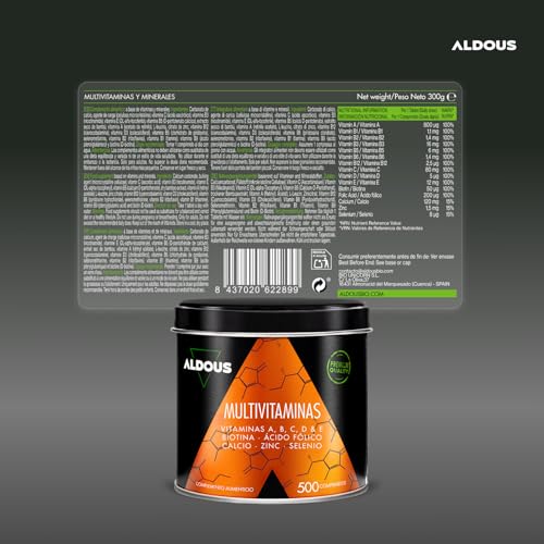 Multivitaminas Mujer y Hombre - 500 comprimidos + 1 año - Multivitaminico: Vitamina C, D, E, A, Vitaminas B, Biotina, Acido Folico, Calcio, Zinc, Selenio - Complejo Vitaminico Completo - ALDOUS - imagen 6