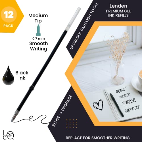 Pack Of 12 Gel Ink Refill For Retractable Pens, Medium Tip Point 0.7Mm, Black Ink, Fits Retractable Pen, Universal Size Refill, 115Mm/11.5Cm/4.5 Inches (Black, 115Mm) #TOP1