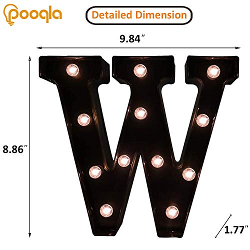 Image of Pooqla Black Light Up Letter W, Marquee Letters Black Room Decor | LED Lighted Letters Birthday Party Decorations, Gifts for Boys Men Christmas Anniversary Night Light Home Bar Room Decoration