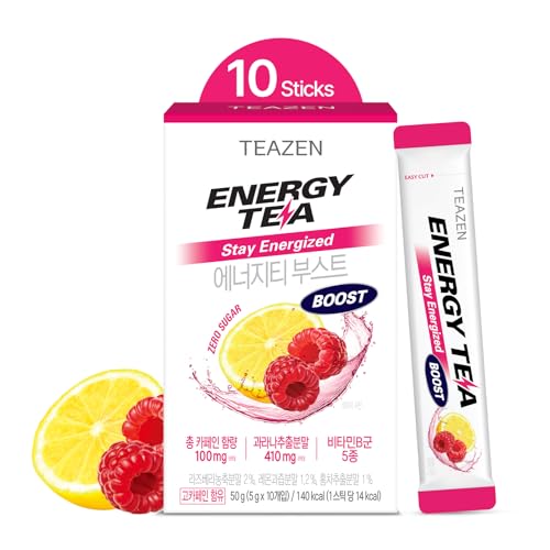 Teazen Té Kombucha, cero azúcar, bebida espumosa fermentada en polvo de Corea, probióticos vivos y prebióticos, 10 barras, 1.7 onzas