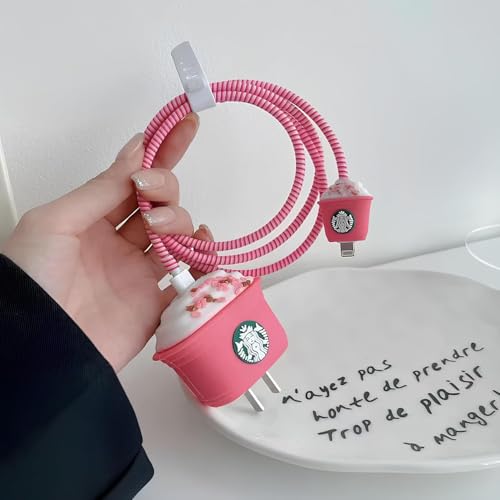 Image of CERLINK Charger Protector for Samsung 25W Type C, Protective Silicone Case Cover 25W Power Adapter Charger with Wire Saver-Pink starbuck