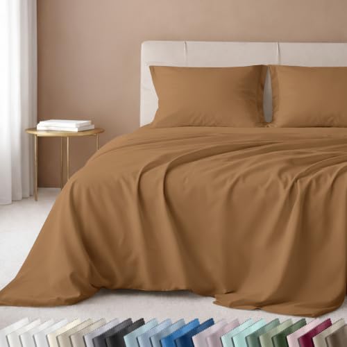 Image of California Design Den California King Sheet Sets 100% Cotton - Luxury 600 Thread Count Sateen, Cotton Cal King Sheet Set, Deep Pockets, Soft and Durable Bedding - Honey Caramel