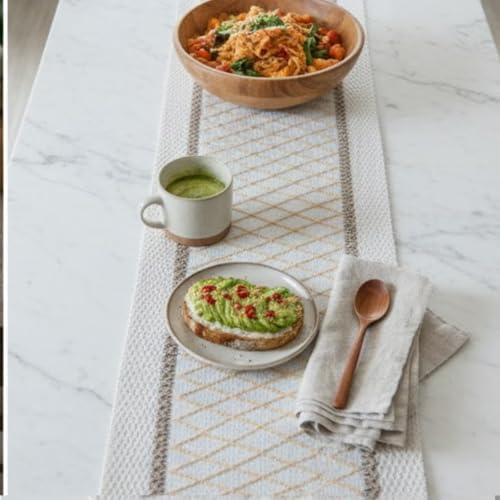 Image of HomeCloud Croshia Woven Table placemat - Heat Resistant, Washable Table Decoration for Dining, Office, Kitchen, Hotel, and Home (Runner Beige Boxes, Set of 2)