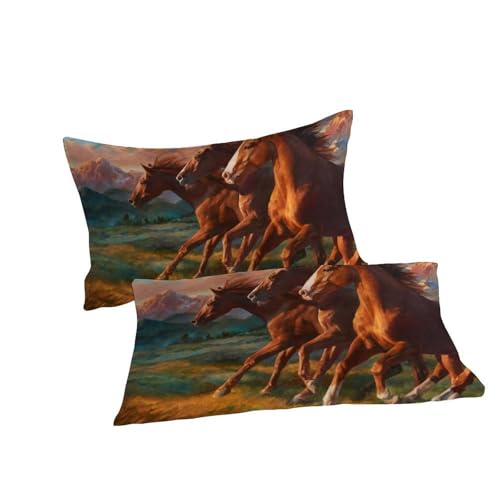 Housse de couette cheval 3D en microfibre 260x220 cm avec taies