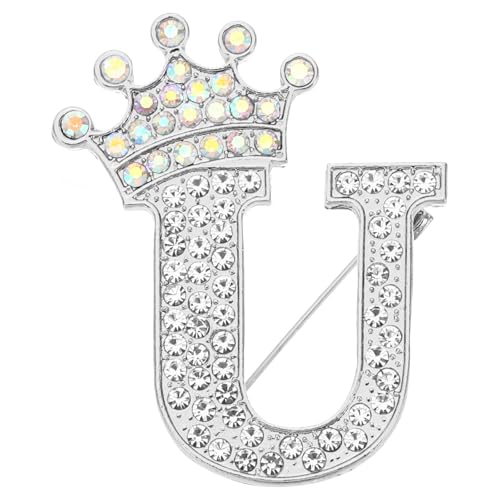 Image of PATIKIL Letter Brooch Pins, Crown Initial Rhinestone Alphabet Letter Lapel Badges Pin for Women Suits