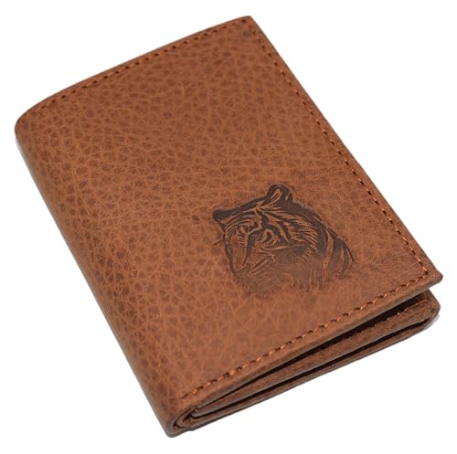 MARSHAL Men's RFID Blocking Tiger Genuine Leather Bifold Trifold Wallet Gift for Men (Trifold)