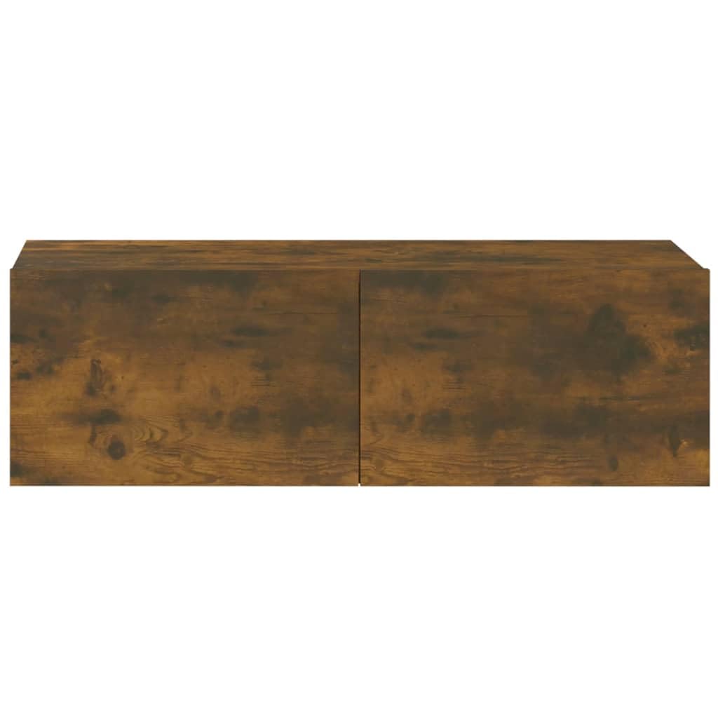 4-TLG. TV-Schrank-Set Räuchereiche Holzwerkstoff, Modernes Media-Center für Wohnzimmer und Schlafzimmer, Wandmontage, Vielseitiger Stauraum