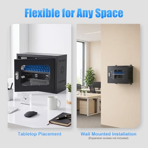 Image of 20-Device Charging Station, Charging Cabinet for Cellphones & Tablet Computers, Rechargeable Cellphone Locker Storage Charging Station, Locking Laptop Storage Box with Cable Management