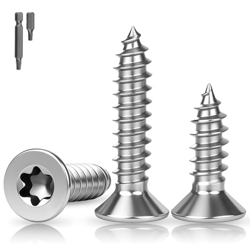 XRXYMQ 100 Stück Holzschrauben Edelstahl Torx M5 x 20 mm Edelstahlschrauben A2 V2A Flachkopfschrauben Holz mit Schraubendreher Bit für Möbelreparatur Holzverbindungen