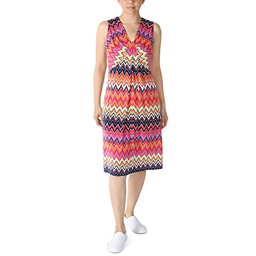 Sandra Darren Sleeveles V-Neck Chevron ITY Shift Dress, Red/Purple/Navy/Orange, 16