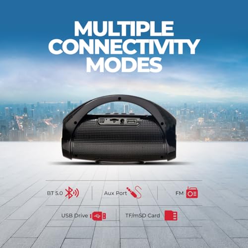 Image of pTron Fusion Go 10W Portable Bluetooth Speaker with 6Hrs Playtime, Immersive Sound, Auto-TWS Function, Supports BT /USB /SD Card /AUX Playback & Lightweight (Obsidian)