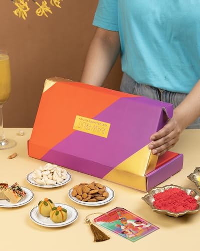 Image of HyperFoods Holi Gift Hamper Holi Gift Pack Holi Sweets Gift Pack Holi Gifts For Family Holi Sweets Dry Fruits Combo Pack Happy Holi Gift Pack Pan Laddoo & Dryfruits Herbal Gulal Gift For Holi