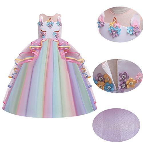 Myrisam Unicorn Costume Princess Birthday Pageant Party Dance Performance Carnival Long Maxi Tulle Fancy Dress Up Outfits Multicolored 4-5T #TOP3