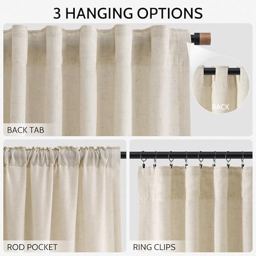 Image of Nanspring Linen Curtains 84 Inch Length 2 Panels Set for Living Room Farmhouse Decor Light Filtering Semi Sheer Curtain Back Tab and Rod Pocket Neutral Luxury Rustic Coastal Drapes for Bedroom 52x84