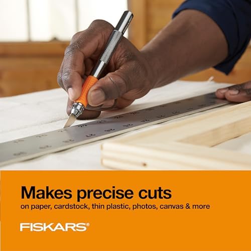 Fiskars SoftGrip Detail Craft Knife - 8" Exacto Knife for Crafting - Multi-Use Exacto Blade Included with Protective Cover - 4