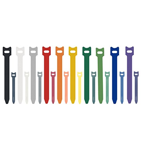 Patu Reusable Fastening Cable Ties - 40 Pcs (20 pcs 4" & 20 pcs 8") Microfiber Cloth Hook and Loop Cord Management Wire Organizer Straps, Assorted Colors