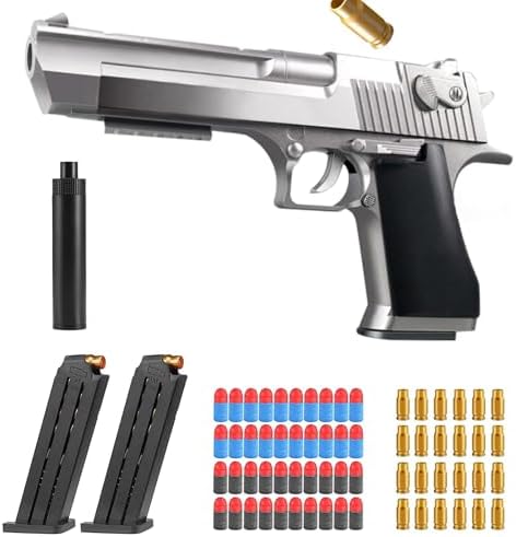 Spielzeug Pistole,Spielzeug-Schaumstoff-Blaster, Blaster, Pistole, Blaster Toy Gun,Hüllenauswurf mit weicher Kugel für Kinder ab 12 Jahren(Silbrig)