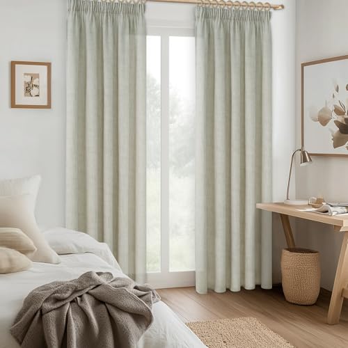 MRTREES Gardinen Halbtransparent Kurz Fenster Vorhang Leinenoptik mit Kräuselband 145 cm Lang 140 cm Breit… – Ansicht 9