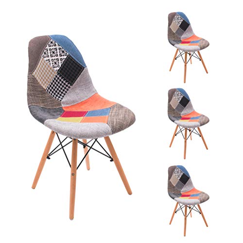 Homely - Silla de Comedor Cool tapizada en Tela Patchwork inspiración Silla Tower - 4 Unidades
