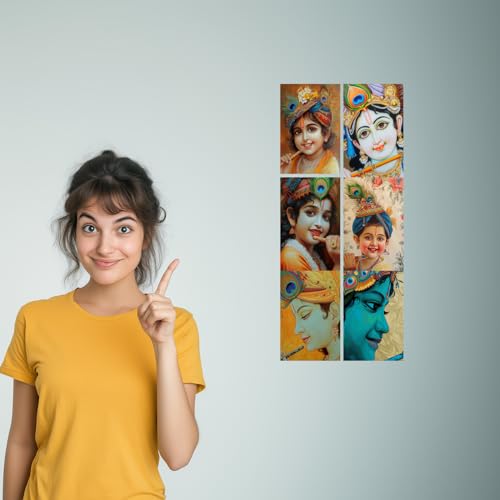 Image of SiddArtify Little Krishna Art Print Set - Set of 2-4x6 Inch - Board (Pack of 6) - Sticker (Pack of 6) Wall Room Decoration art Poster Prints