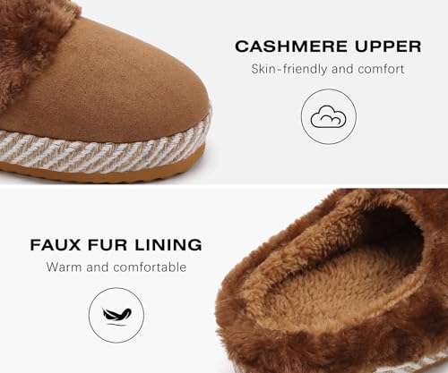 ONCAI Womam Slippers with Cushion Yoga Mat Faux Fur Lining Fuzzy Suede Warm Winter House Slippers Shoes Ladies Indoor and Outdoor Cozy Rubber Sole US Size 5-113