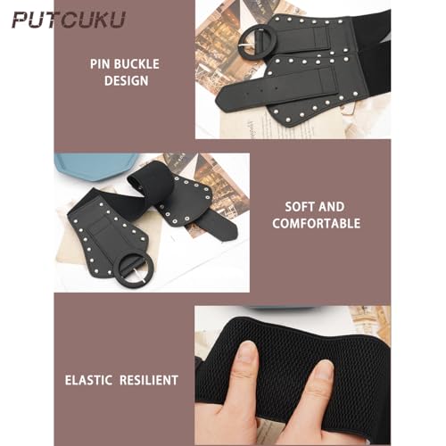 Women's Wide Waist Belt Vintage Elastic Waistband O Ring Buckle Leather Belts for Jeans Dresses4