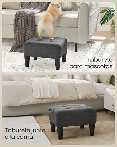 Miniatura 5 de Songmics Taburete, Reposapiés, Imitación Lino, Acolchado Grueso, Carga Hasta 150 Kg, Para Salón Dormitorio Entrada, Gris Pizarra Y Negro Tinta Lom502g01