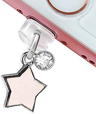 EIISE & FONDA CP29 USB Charging Port Anti Dust Plug Leather Star Pendant Phone Charm for iPhone 11/ XS MAX/XR/X/8 Plus/7/6S/6/SE iPad iPod ( Pink )