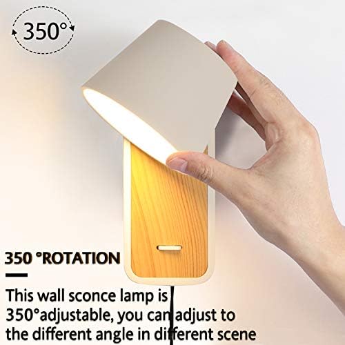 Deluce Modern Plug in Wall Lights for Bedrooms Hallway Kitchen Living Room,Indoor Contemporary Lighting Fixture,Nordic Besdide Reading Spot Lamp,Adjustable Minimalist White Wood Sconces with Switch