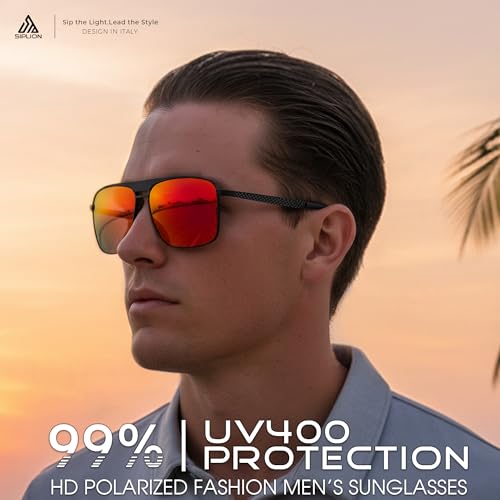 SIPLION Polarized Sunglasses for Men for Driving, UV Protection Carbon Fiber Frame Lightweight 2.0 Lenses for Fishing 8211 black/red — view 2