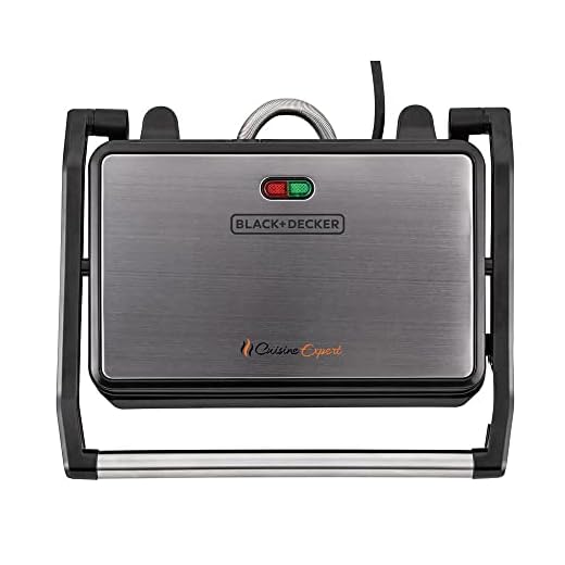 BLACK+DECKER Grill Elétrico Prensa Cuisine Expert com Chapas Anti-aderentes e Bandeja Coletora de Gordura 800W 220V Preto e Inox G1200