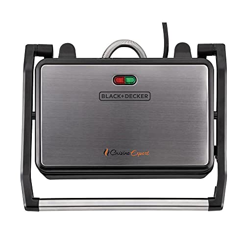 BLACK+DECKER Grill Elétrico Cuisine Expert, Grill com Chapas Antiaderentes e Caixa Coletora de Gordura, Potência 800W, Preto e Inox, Modelo G1200, 220V