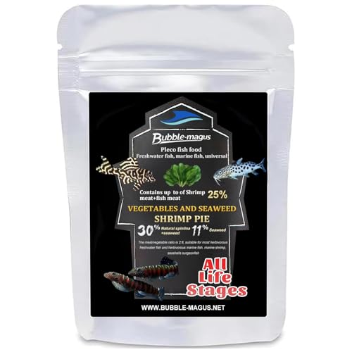 Bubble Magus Algae Wafers Pleco Food, Spirulina & Algae, Sword Prawns, Balanced Diet, Color Enhancing, All Natural Ingredients, for Algae Eaters, Bottom Feeders, Vegetables Shrimp Pie (5.2oz)