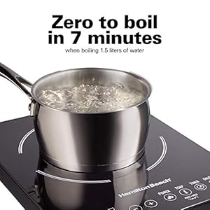 Hamilton Beach Portable Single Induction Cooktop Countertop Burner Hot Plate with Fast Heating Mode, 1800 Watts, 10 Temperature Settings up to 450F, Black (34104) Hamilton Beach Portable Single Induction Cooktop Countertop Burner Hot Plate with Fast Heating Mode 1800 Watts 10 Temperature Settings up to 450F Black 34104