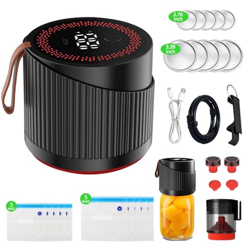 AURISWELL Electric Mason Jar Vacuum Sealer Kit for Wide and Regular Mouth Jars - Vacuum Sealer Machine with -80kpa Suction, Automatic One-Button Operation for Food Storage