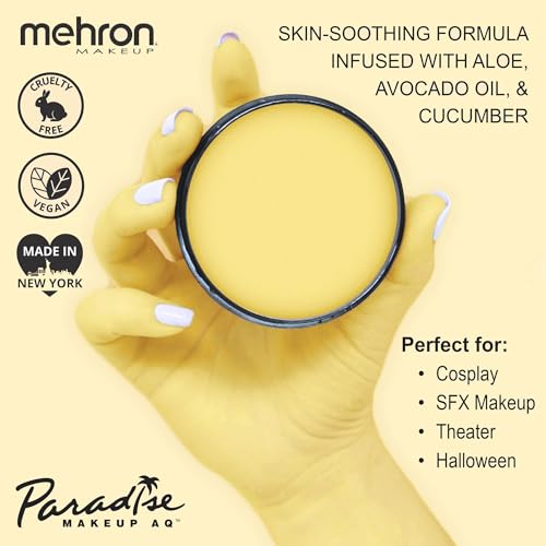 Image of Mehron Makeup Paradise Makeup AQ Pro Size | Stage & Screen Performance, Face & Body Painting, Beauty, Cosplay, and Halloween | Water Activated Face Paint, Body Paint 1.4 oz (40 g) - Pastel Yellow