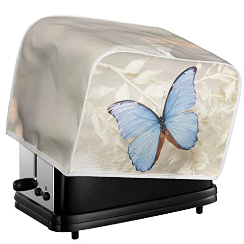 Salabomia Butterfly Toaster Dust Cover 4 Slice, Anti-Sputtering Toaster Covers, Washable Decorative Bread Toaster Cover, Dust Fingerprint Protection For Toasters Bread Maker, Off White And Blue #TOP5
