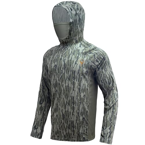Palmyth Hunting Hoodie with Mask for Men Long Sleeve Sun Protection UV UPF 50+ Camo Fishing Shirts