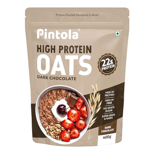 Image of Pintola High-Protein Oats Combo: Dark Chocolate 1kg + 400g | 22g Protein, No Refined Sugar, Almonds, Raisins, Pumpkin & Chia Seeds, 8g Fibre, Gluten-Free Breakfast Cereal