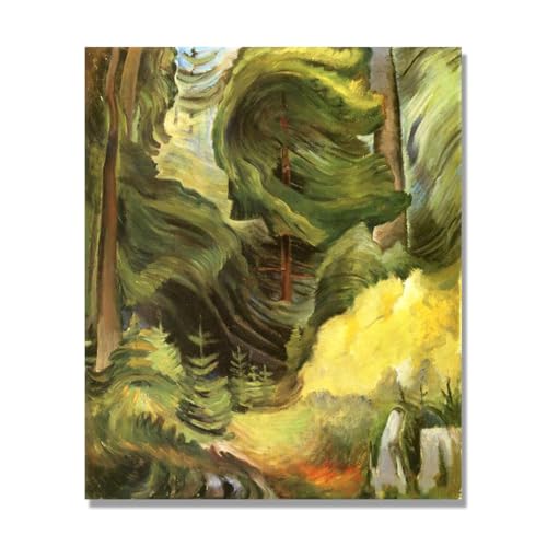 Tableau abstrait Emily Carr contre les murs ternes : toile paysage forestier 60x72cm