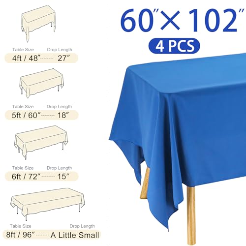 JALANCY 4 Pack Rectangle Tablecloth 60x102 Inch Washable Polyester Table Cover for Wedding Dining Table Buffet Parties Banquet Decoration（Blue） by JALANCY - Image 2