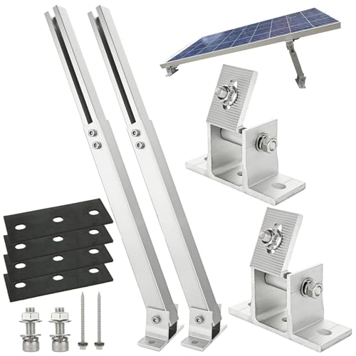 Image of Adjustable Solar Panel Tilt Mount Brackets Aluminum Alloy Solar Panel Mounting Support up to 50 70 100 150 200 300 400 Watt Solar Panel for Flat Surface Roof RV Boat Off-Grid (Mount Only) Silver